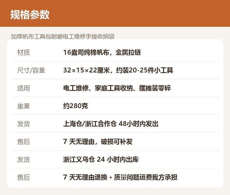 加厚帆布工具包耐磨电工维修手提收纳袋 详情图