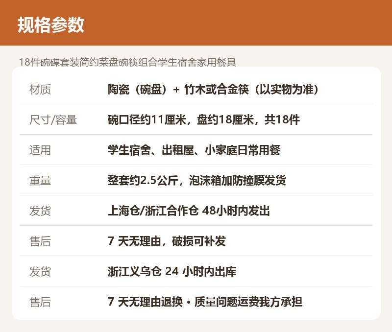 18件碗碟套装简约菜盘碗筷组合学生宿舍家用餐具 详情图